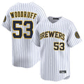 M.Brewers #53 Brandon Woodruff Player White Stripes Home Limited Fdoa Stitched Jerseys