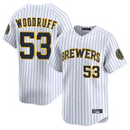 M.Brewers #53 Brandon Woodruff Player White Stripes Home Limited Fdoa Stitched Jerseys
