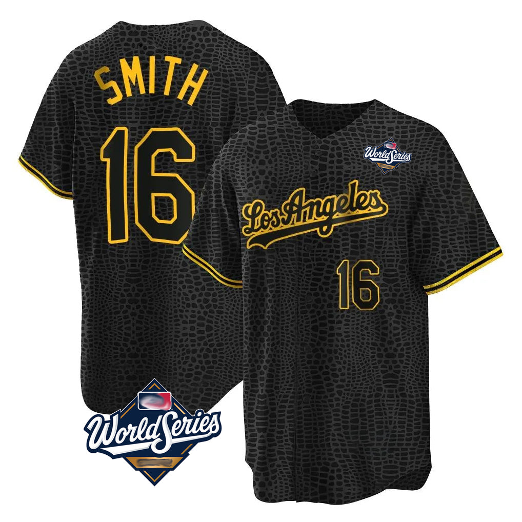 LA.Dodgers #16 Will Smith Player Black World Series Snake Skin City Game Home Fdoa Stitched Jerseys