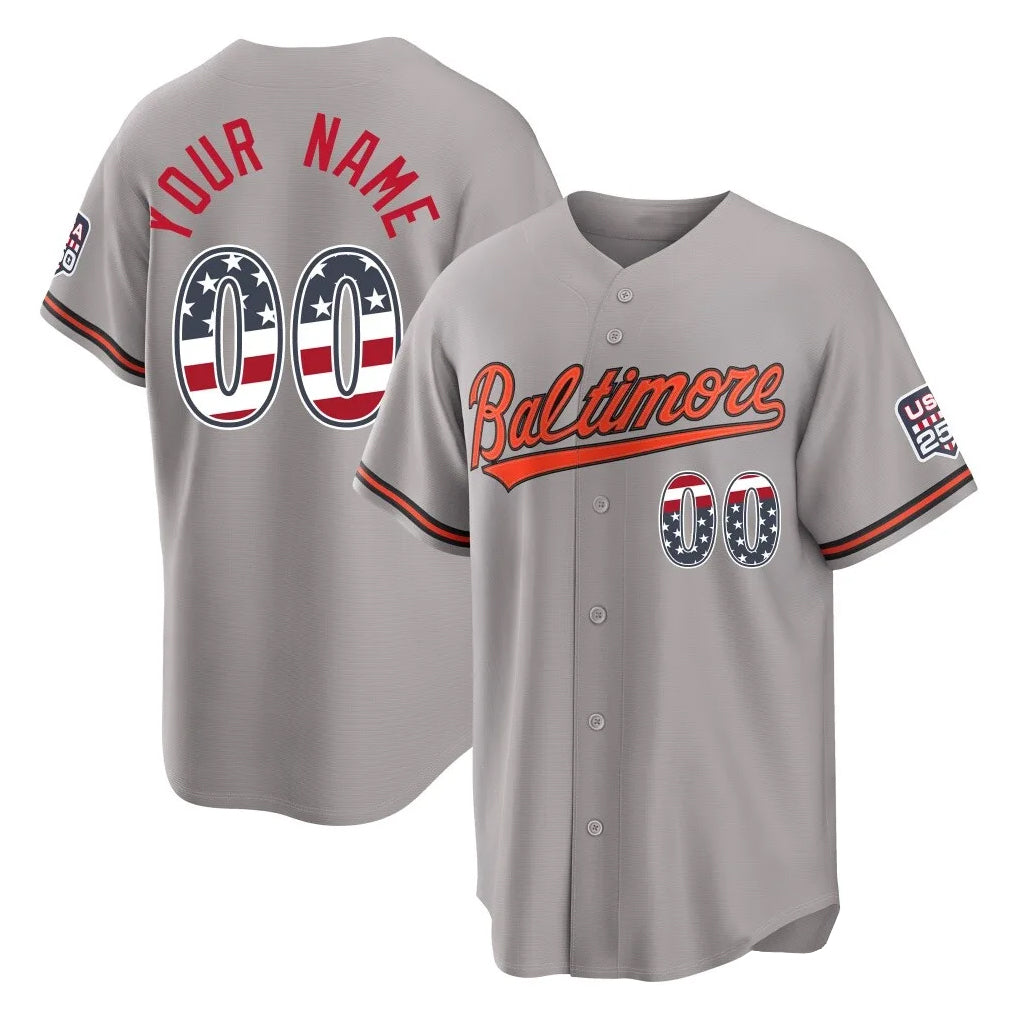 Custom B.Orioles Gray USA 250 Fourth of July Home Game Any Name & Number Gdoa Stitched Jerseys