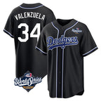 LA.Dodgers #34 Fernando Valenzuela Player Black World Series Carbon Limited Home Fdoa Stitched Jerseys