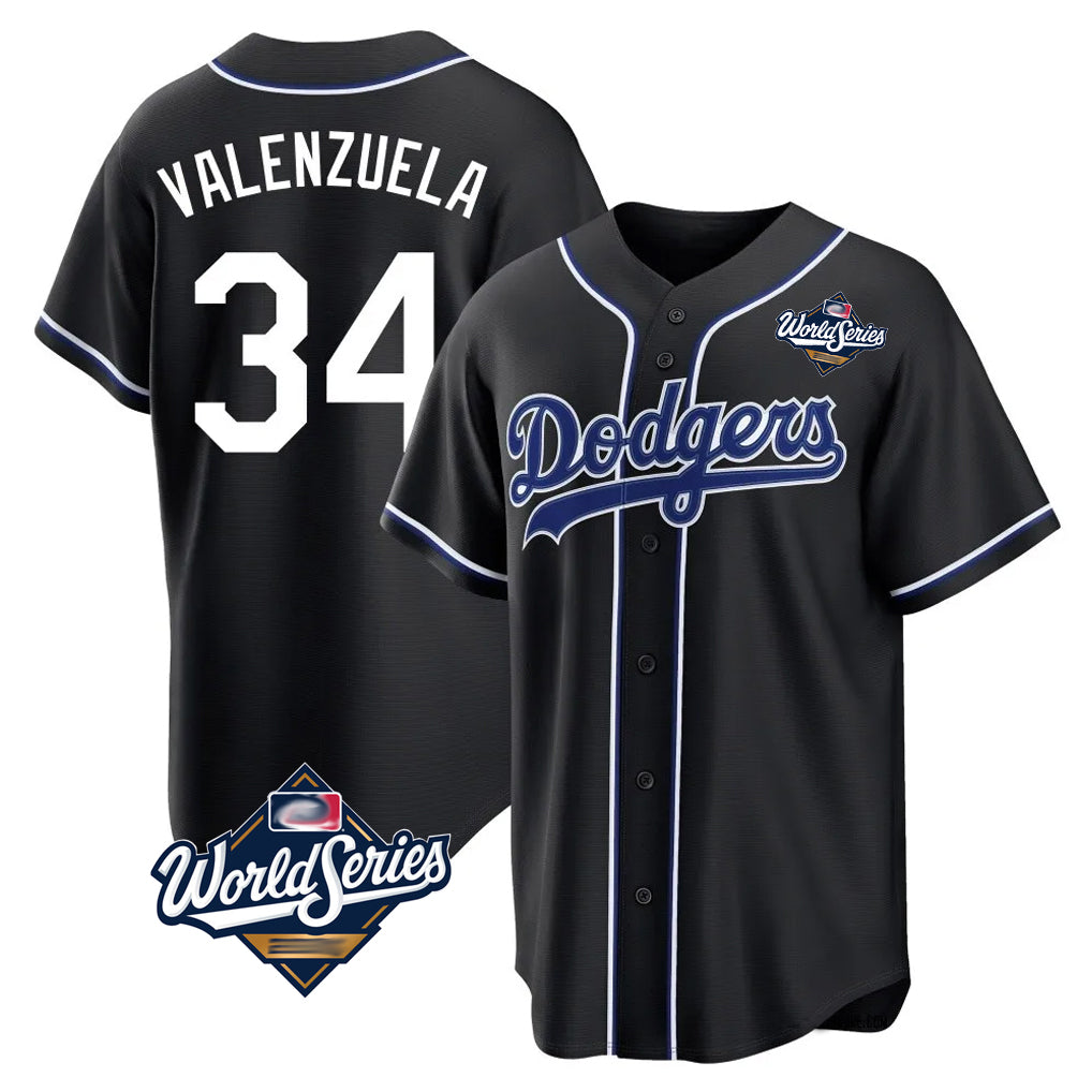LA.Dodgers #34 Fernando Valenzuela Player Black World Series Carbon Limited Home Fdoa Stitched Jerseys