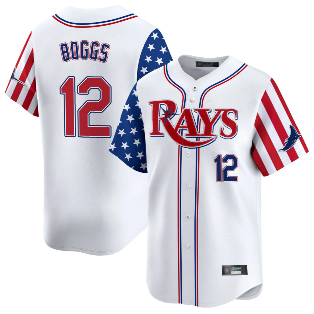 T.Bay Rays #12 Wade Boggs Player White 2025 Independence Day Vapor Premier Limited Fdoa Stitched Jerseys