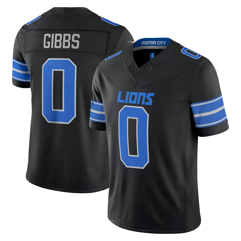 D.Lions #0 Jahmyr Gibbs Player Black Vapor F.U.S.E. Limited Game Home Gdoa Stitched Jerseys