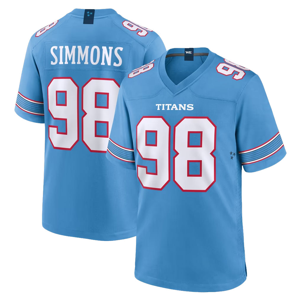T.Titans #98 Jeffery Simmons Player Light Blue 2026 Game Home Gdoa Stitched Jerseys