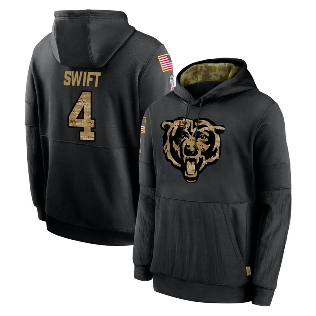 C.Bears #4 D'Andre Swift Player Black Salute to Service Pullover Hoodies Limited Gdoa Stitched Jerseys