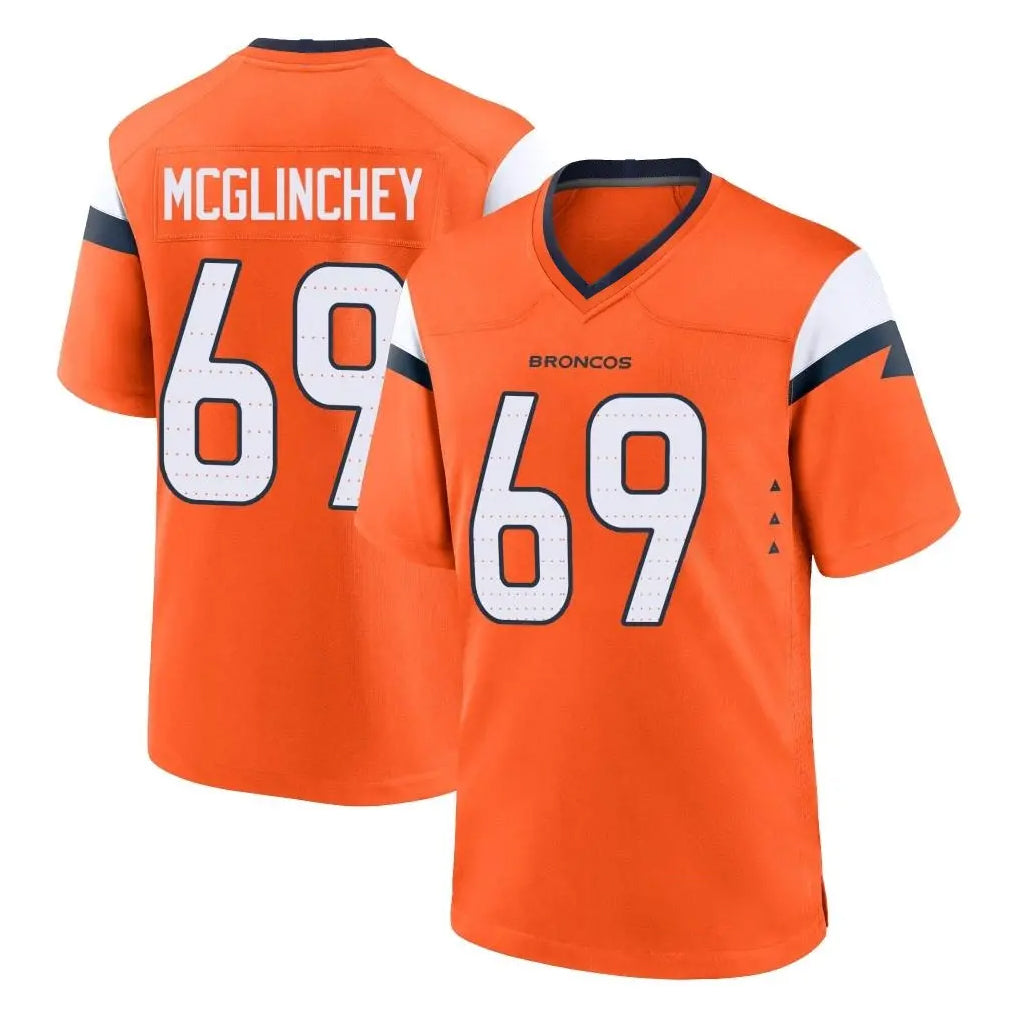 D.Broncos #69 Mike McGlinchey Player Orange Home Game Gdoa Stitched Jerseys