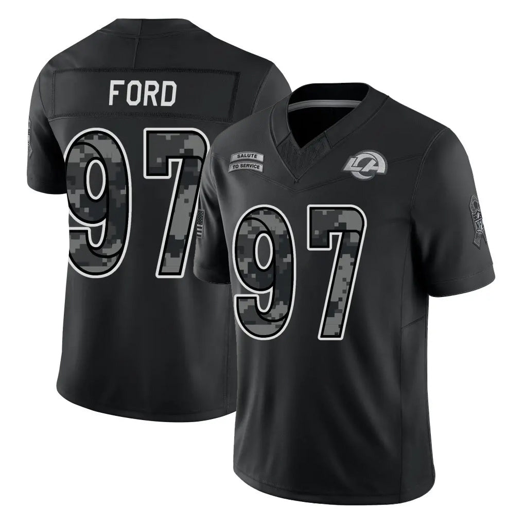 LA.Rams #97 Poona Ford Player Black Limited 2026 Salute to Service Home Game Gdoa Stitched Jerseys
