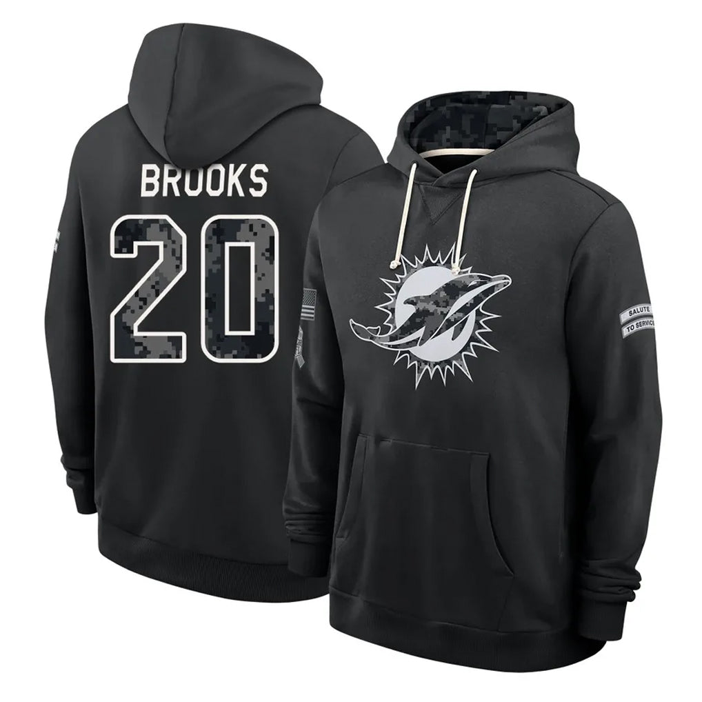 M.Dolphins #20 Jordyn Brooks Player 2026 Black Logo Pullover Hoodies Limited Game Gdoa Stitched Jerseys