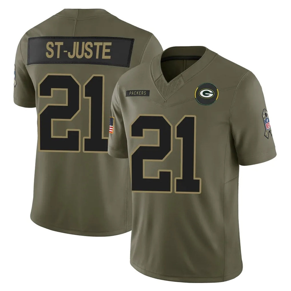 GB.Packers #21 Benjamin St-Juste Player Olive 2025 Salute To Service Limited Home Game Gdoa Stitched Jerseys