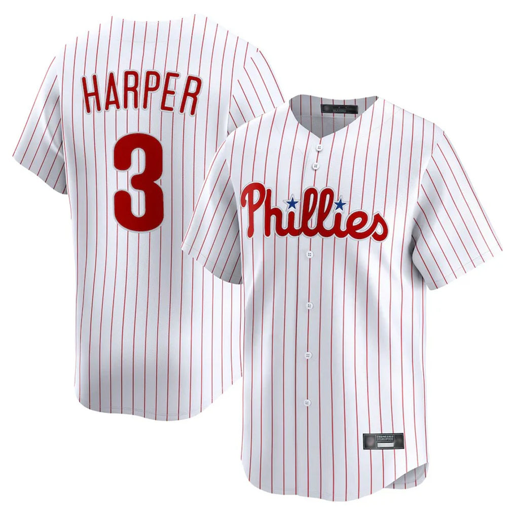 P.Phillies #3 Bryce Harper Player White Home Limited Fdoa Stitched Jerseys