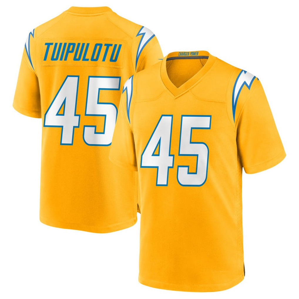 LA.Chargers #45 Tuli Tuipulotu Player Gold Home Game Gdoa Stitched Jerseys