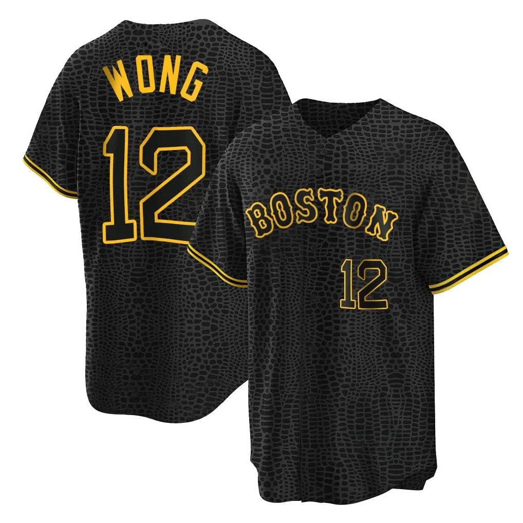 B.Red Sox #12 Connor Wong Player Black Snake Skin City Home Game Gdoa Stitched Jerseys