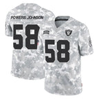 LV.Raiders #58 Jackson Powers-Johnson Player Arctic Camo Salute To Service Limited Game Gdoa Stitched Jerseys