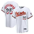 B.Orioles #35 Adley Rutschman Player White USA 250 Fourth of July Home Game Gdoa Stitched Jerseys