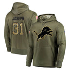 D.Lions #31 Kerby Joseph Player Olive Salute to Service Pullover Hoodies Home Game Gdoa Stitched Jerseys