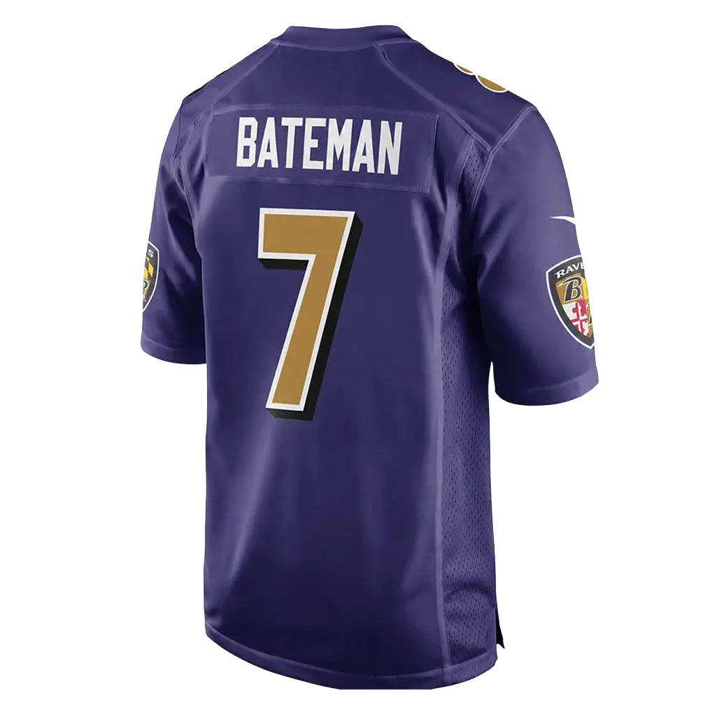 B.Ravens #7 Rashod Bateman Player Purple Color Rush Home Game Gdoa Stitched Jerseys
