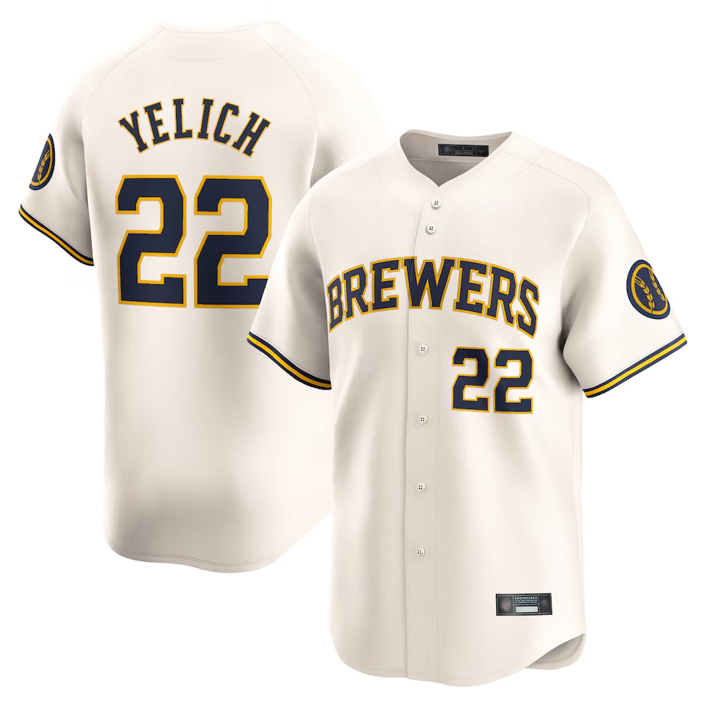 M.Brewers #22 Christian Yelich Player Cream Home Limited Fdoa Stitched Jerseys