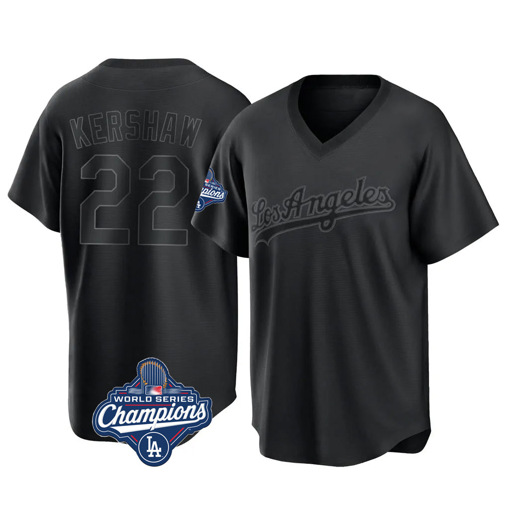 LA.Dodgers #22 Clayton Kershaw Player Black World Series Meet Pitch Fashion T-shirt Fdoa Stitched Jerseys