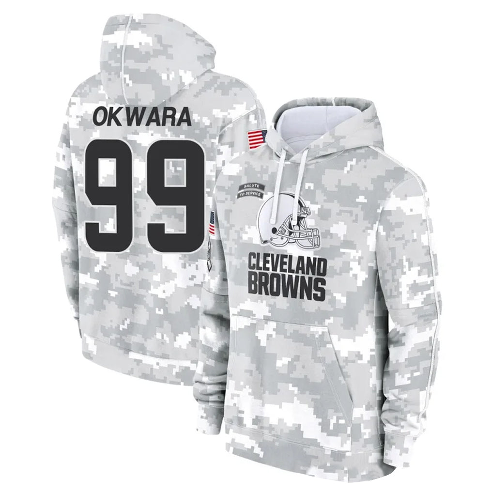 C.Browns #99 Julian Okwara Player Arctic Camo Salute to Service Hoodies Limited Game Gdoa Stitched Jerseys