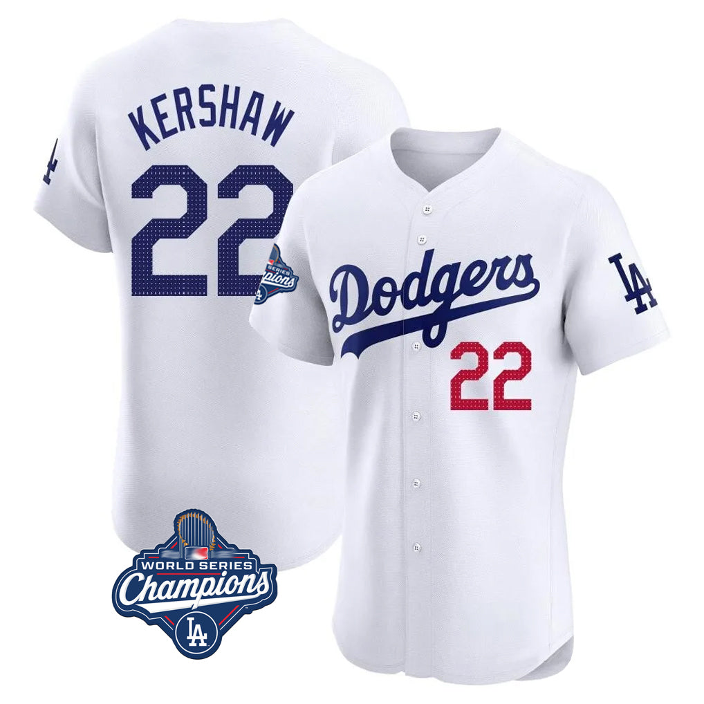 LA.Dodgers #22 Clayton Kershaw Player White World Series Meet Limited Elite Fdoa Stitched Jerseys