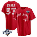 T.Blue Jays #57 Shane Bieber Player Red 2025 World Series All Fdoa Stitched Jerseys