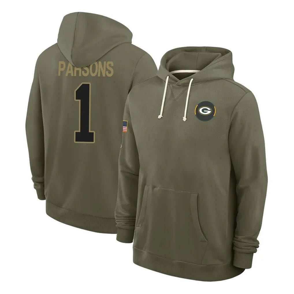 GB.Packers #1 Micah Parsons Player Olive Salute to Service Pullover Hoodies Limited Gdoa Stitched Jerseys
