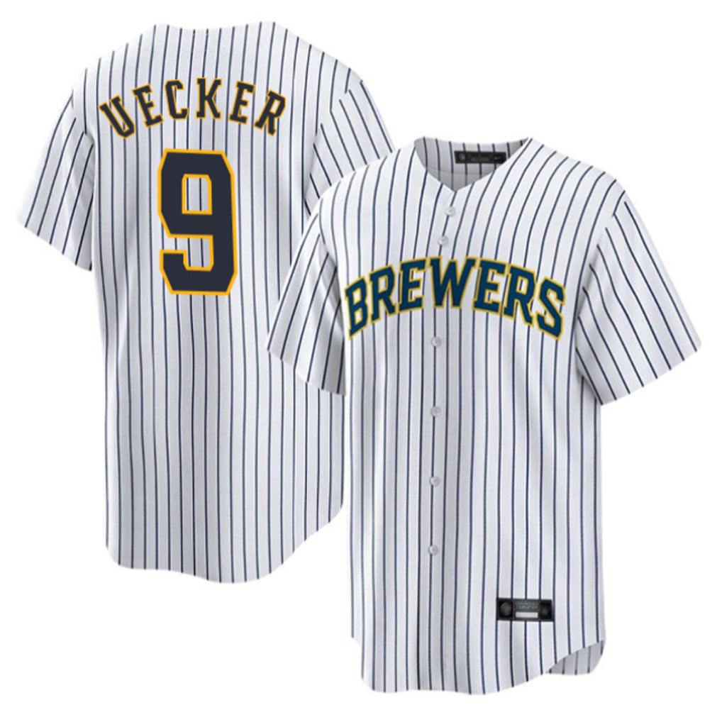 M.Brewers #9 Bob Uecker Player White Stripes Home Game Fdoa Stitched Jerseys
