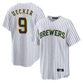 M.Brewers #9 Bob Uecker Player White Stripes Home Game Fdoa Stitched Jerseys
