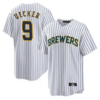 M.Brewers #9 Bob Uecker Player White Stripes Home Game Fdoa Stitched Jerseys