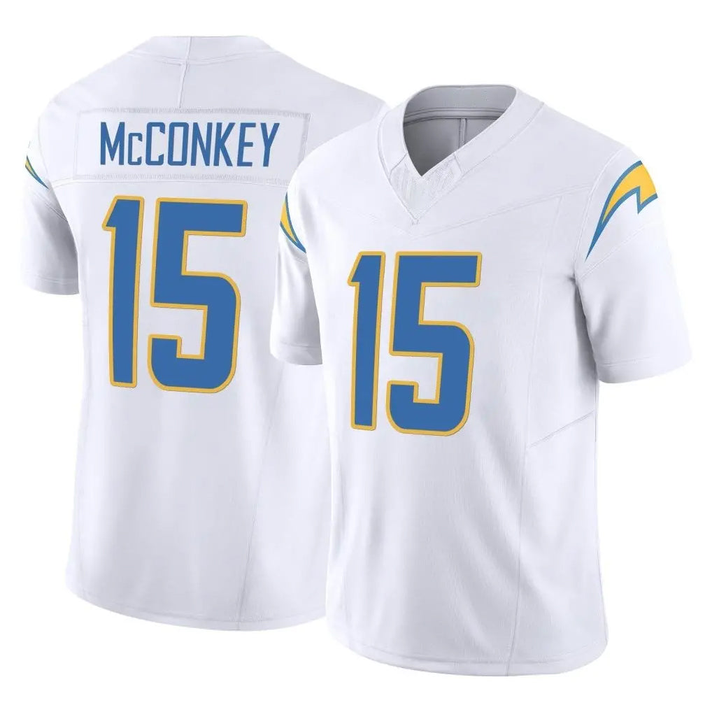 LA.Chargers #15 Ladd McConkey Player White Limited Vapor F.U.S.E. Home Game Gdoa Stitched Jerseys