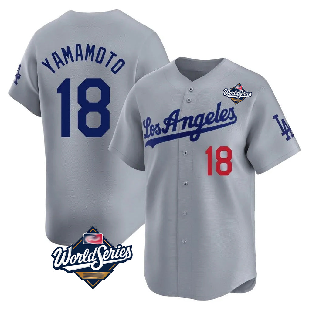 LA.Dodgers #18 Yoshinobu Yamamoto Player Gray World Series Limited Home Fdoa Stitched Jerseys