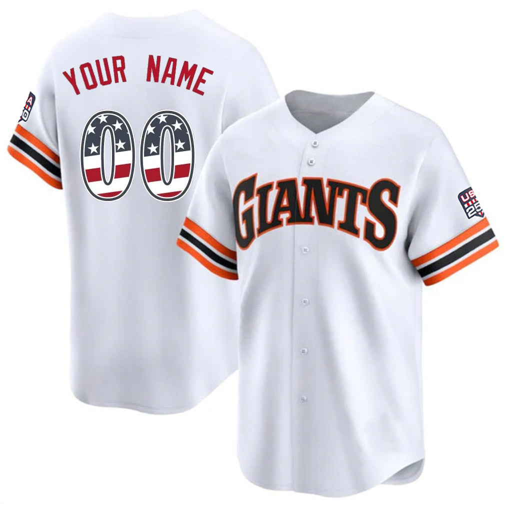 Custom SF.Giants White USA 250 Fourth of July Limited Home Game Any Name & Number Gdoa Stitched Jerseys