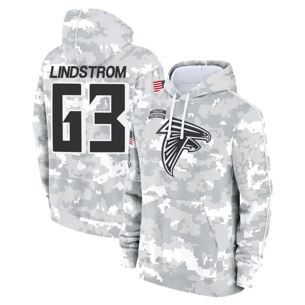 A.Falcons #63 Chris Lindstrom Player Arctic Camo Salute to Service Limited Hoodie Gdoa Stitched Jerseys