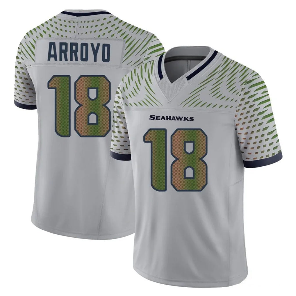 S.Seahawks #18 Elijah Arroyo Player Grey Limited 2025 Rivalries Collection Home Game Gdoa Stitched Jerseys