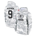 GB.Packers #9 Christian Watson Player Arctic Camo Salute to Service Hoodies Limited Game Gdoa Stitched Jerseys