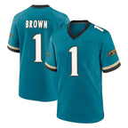 J.Jaguars #1 Montaric Brown Player Teal Prowler Throwback Limited Home Game Gdoa Stitched Jerseys