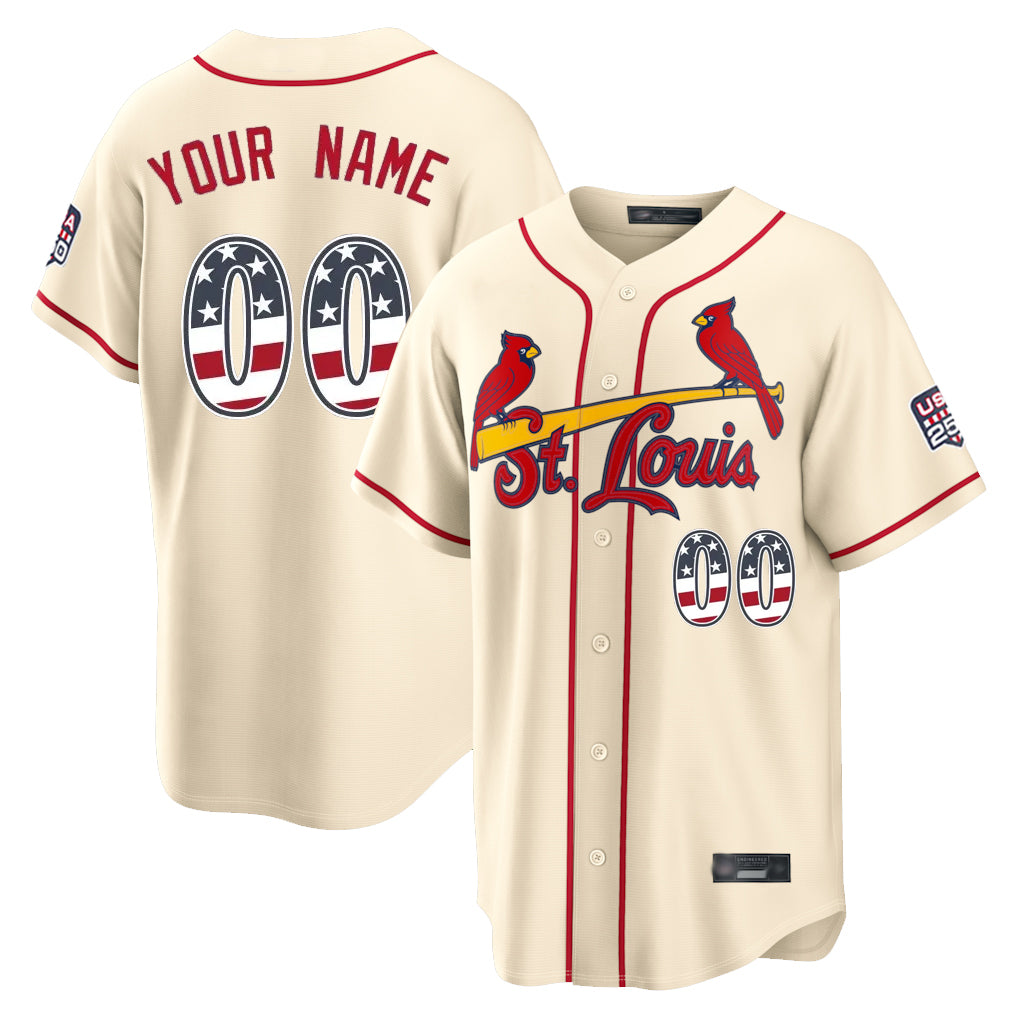 Custom St. Louis Cardinals Cream USA 250 Fourth of July Limited Home Game Any Name & Number Gdoa Stitched Jerseys