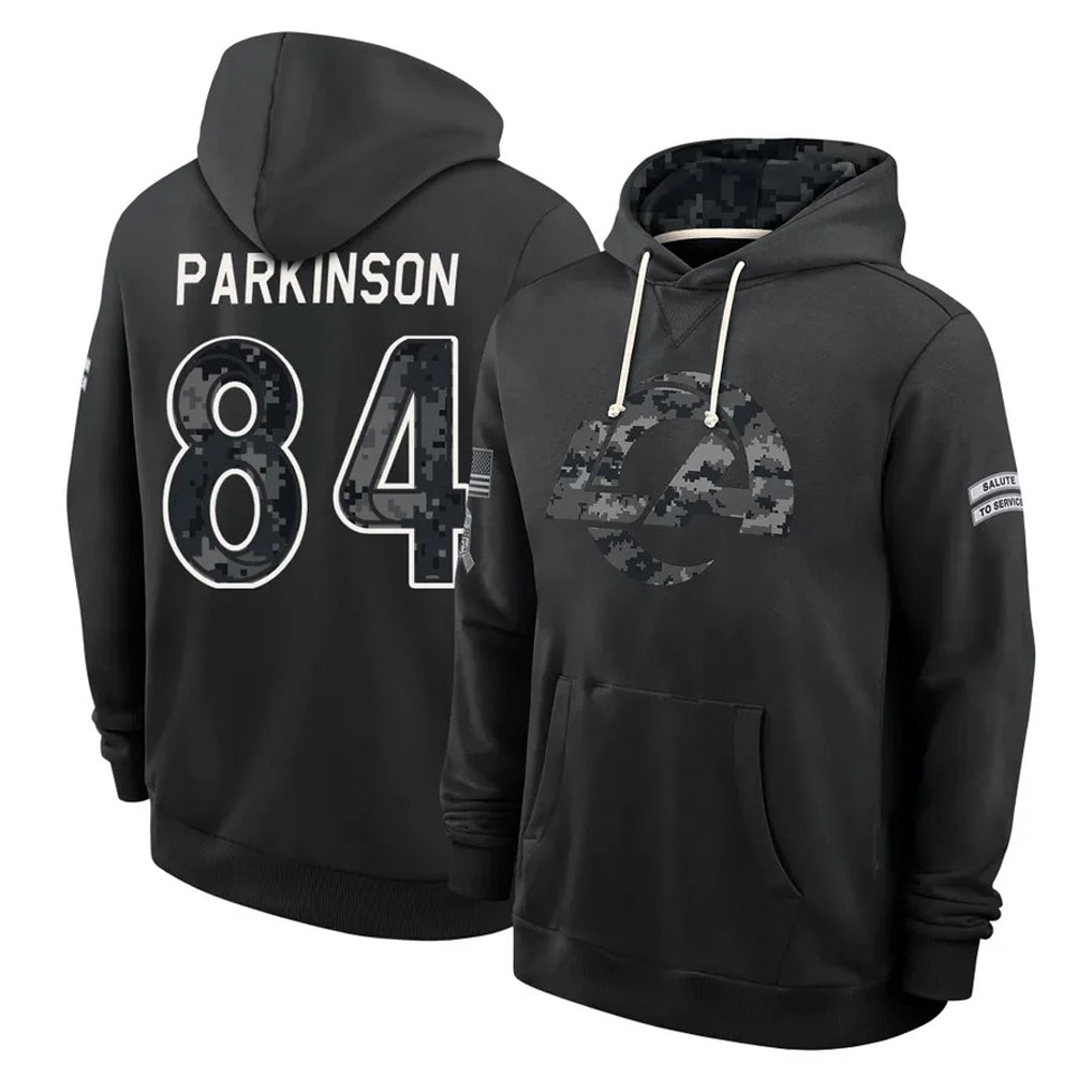 LA.Rams #84 Colby Parkinson Player 2026 Black Logo Pullover Hoodies Limited Game Gdoa Stitched Jerseys