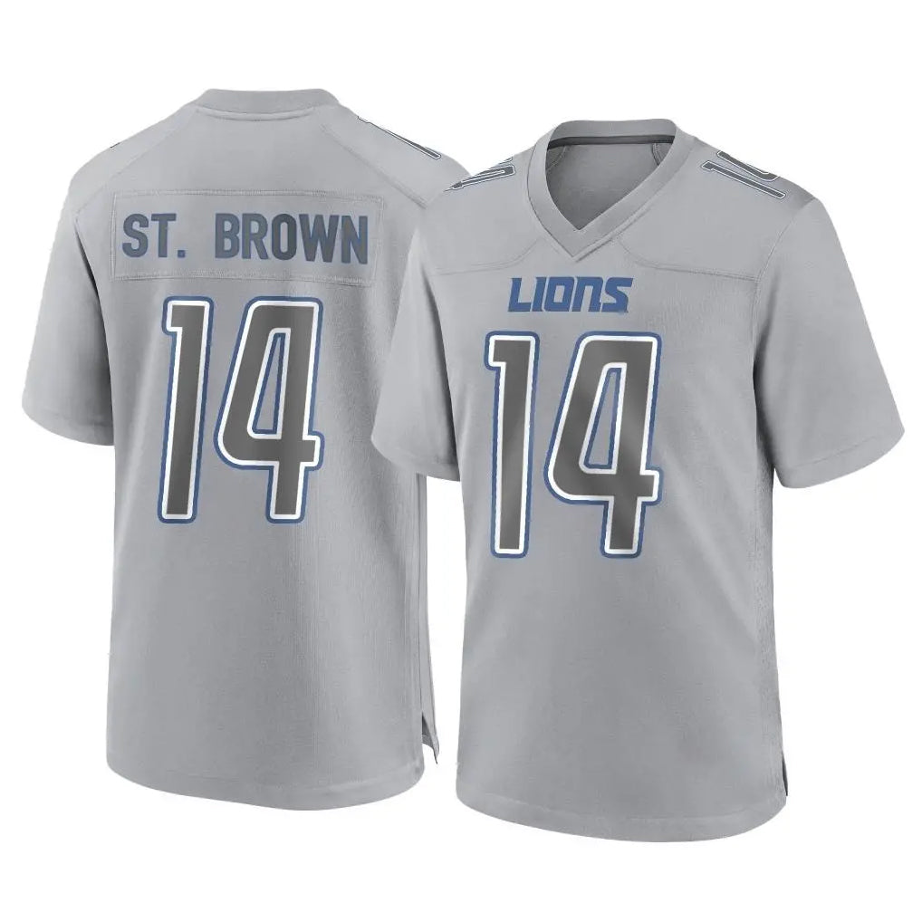 D.Lions #14 Amon-Ra St. Brown Player Gray Atmosphere Fashion Home Game Gdoa Stitched Jerseys