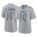 D.Lions #14 Amon-Ra St. Brown Player Gray Atmosphere Fashion Home Game Gdoa Stitched Jerseys
