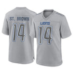 D.Lions #14 Amon-Ra St. Brown Player Gray Atmosphere Fashion Home Game Gdoa Stitched Jerseys