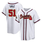 A.Braves #51 Chris Sale Player White Gold Home Game Gdoa Stitched Jerseys