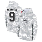 M.Vikings #9 J.J. McCarthy Player Arctic Camo Salute to Service Pullover Hoodies Limited Game Gdoa Stitched Jerseys