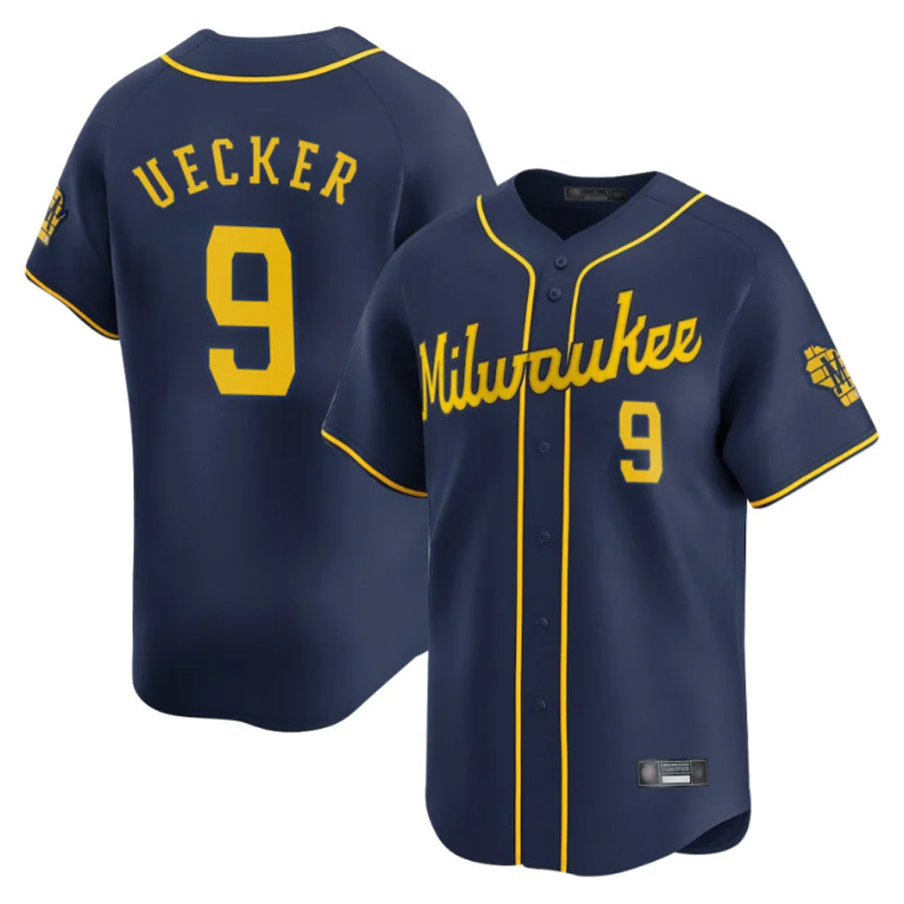M.Brewers #9 Bob Uecker Player Navy Home Limited Fdoa Stitched Jerseys