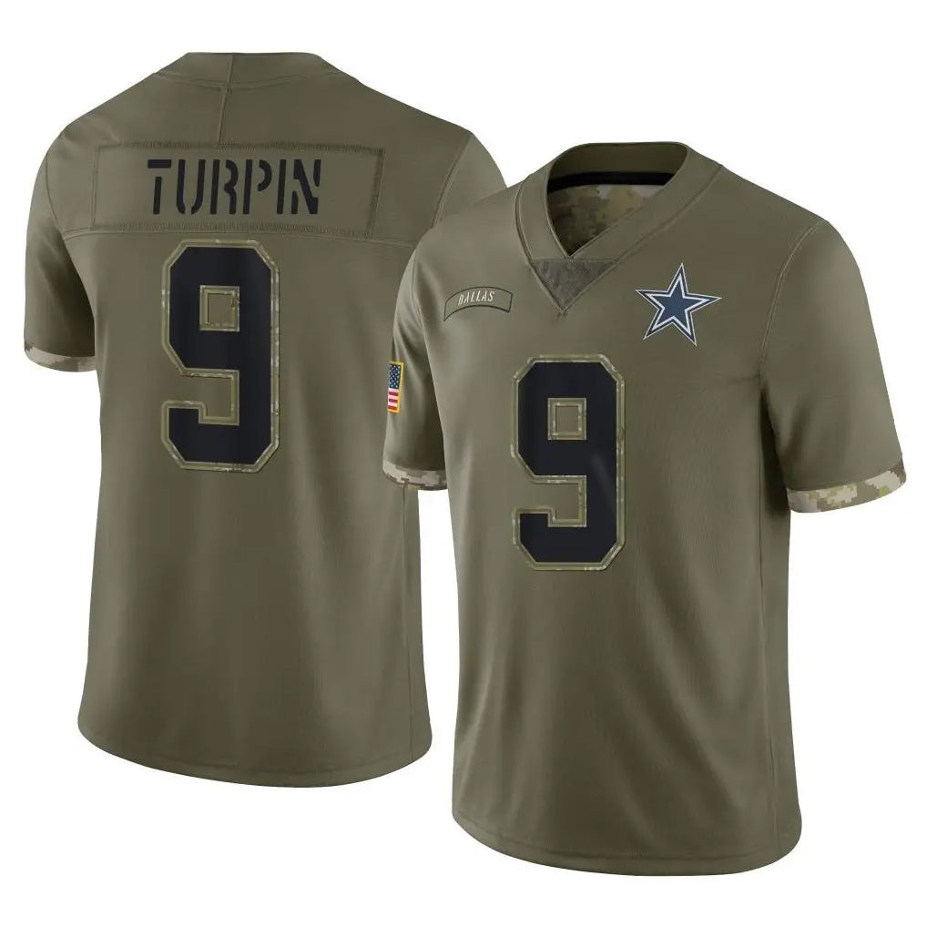 D.Cowboys #9 KaVontae Turpin Player Olive Salute to Service Limited Game Gdoa Stitched Jerseys