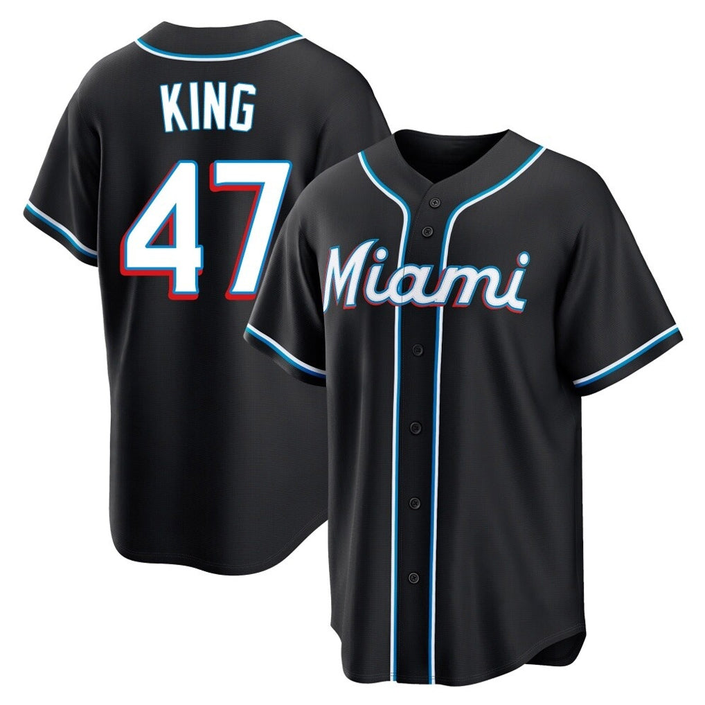 M.Marlins #47 John King Player Black Fashion Out Home Game Fdoa Stitched Jerseys