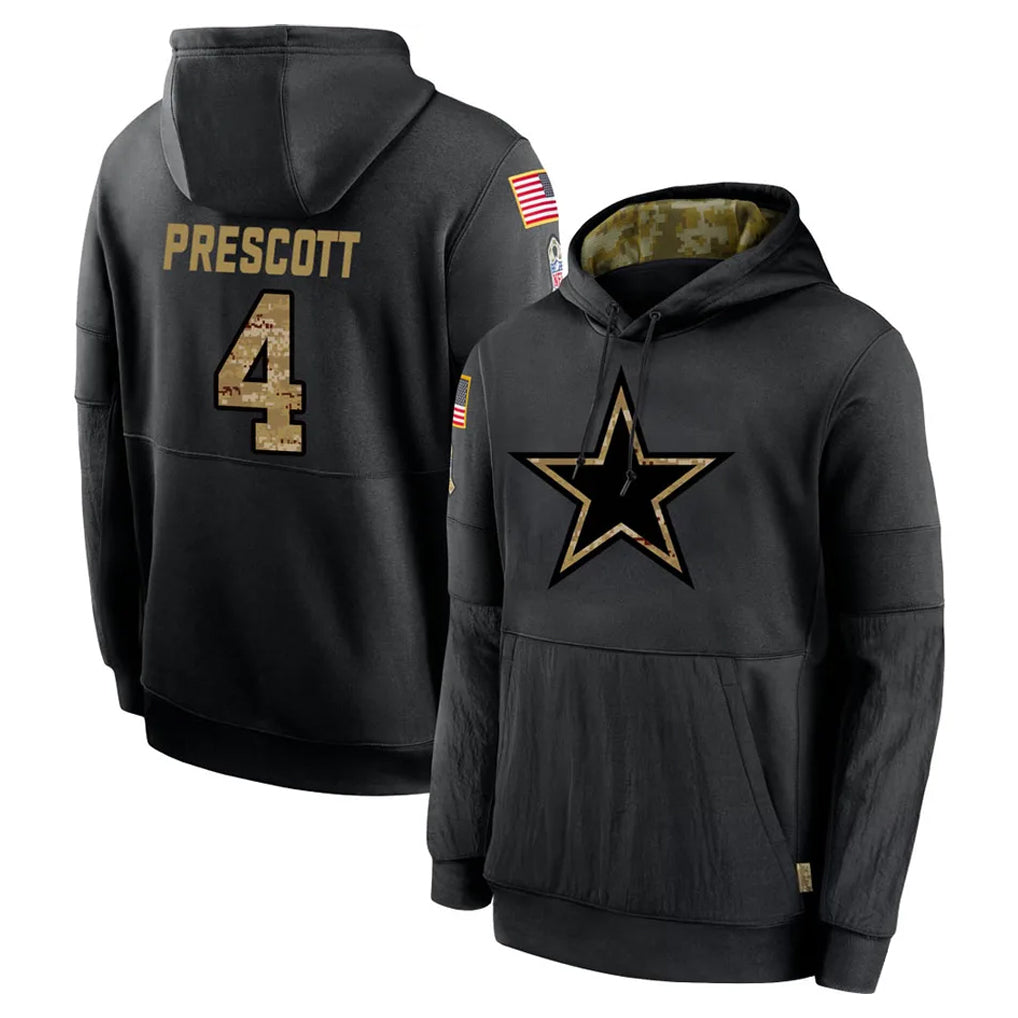 D.Cowboys #4 Dak Prescott Player Black Salute to Service Pullover Hoodies Limited Gdoa Stitched Jerseys