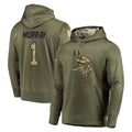 M.Vikings #1 Kyler Murray Player Olive Salute to Service Pullover Hoodies Home Game Gdoa Stitched Jerseys