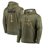 M.Vikings #1 Kyler Murray Player Olive Salute to Service Pullover Hoodies Home Game Gdoa Stitched Jerseys